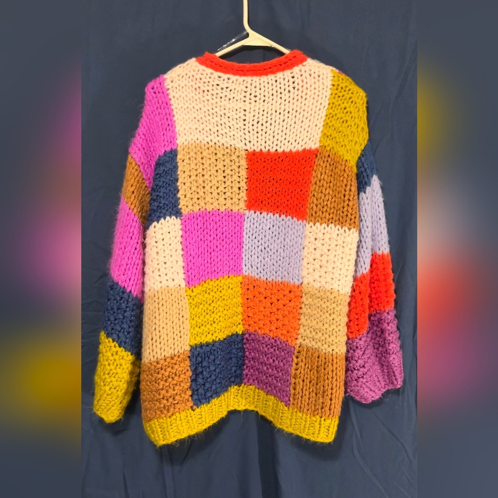 Anthropologie Entro Patchwork Knit Cardigan - Chunky Cozy Sweater - Size S - Picture 6 of 10